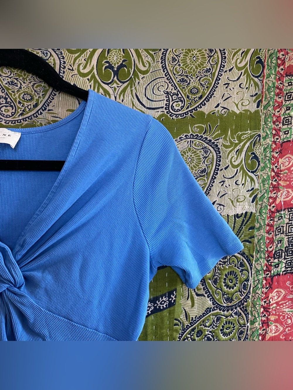Sezane Bleuet Maia Ribbed Twist Front Top Size Large Quiet Luxury Best Seller - Picture 4 of 15